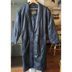 NWT 90s Vintage Womens S Black Leather Trench Duster Coat Direct Action New York